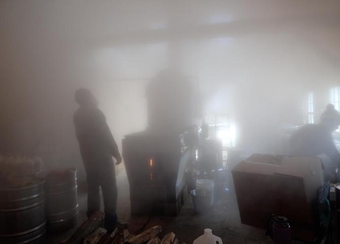 Looking up, into the steam coming down.